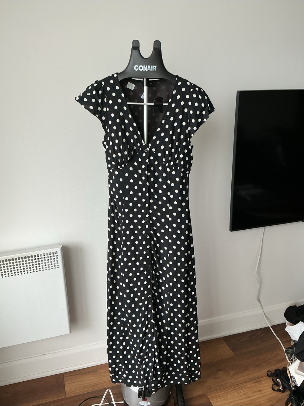 Classic Black and White Polka Dot Midi Dress